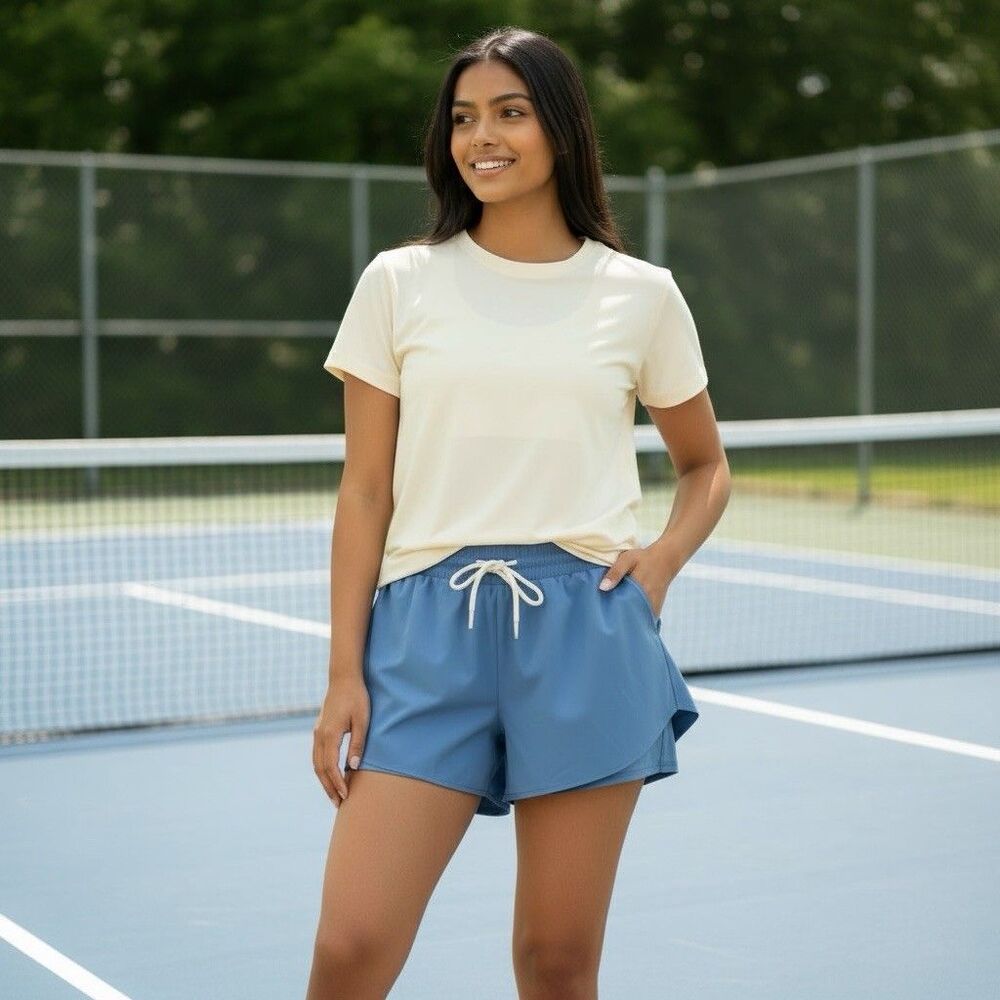 Balance Collection Lt Blue Flowy Athletic Shorts with Adjustable Waistband SMALL